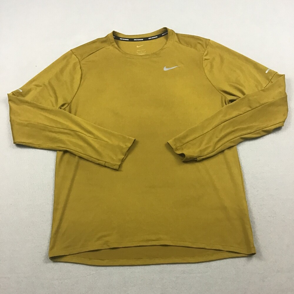 Nike Shirt Men Medium Gold Solid Lightweight Dri Fit Crewneck Running Gym M